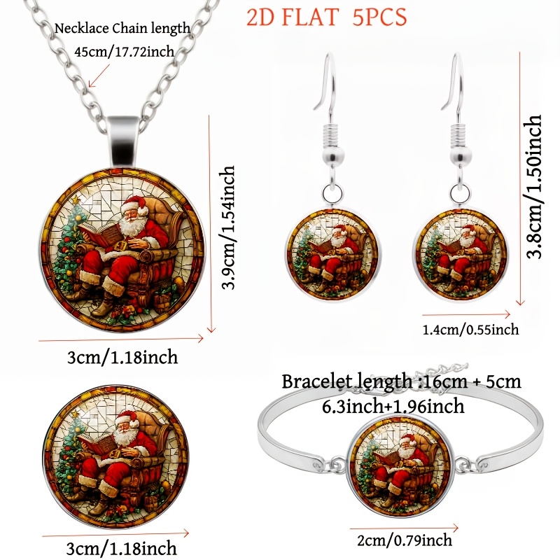 5pc Christmas Santa Reading Jewelry Set for Women